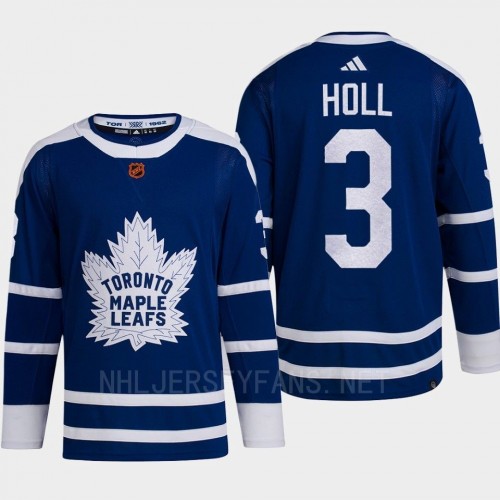  Mens Toronto Maple Leafs #3 Justin Holl Blue 2022 Reverse Retro Primegreen Jersey 