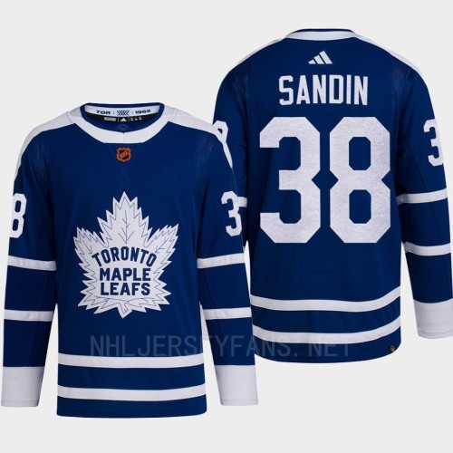  Mens Toronto Maple Leafs #38 Rasmus Sandin Blue 2022 Reverse Retro Primegreen Jersey 
