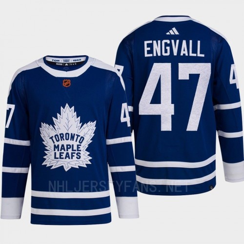  Mens Toronto Maple Leafs #47 Pierre Engvall Blue 2022 Reverse Retro Primegreen Jersey 