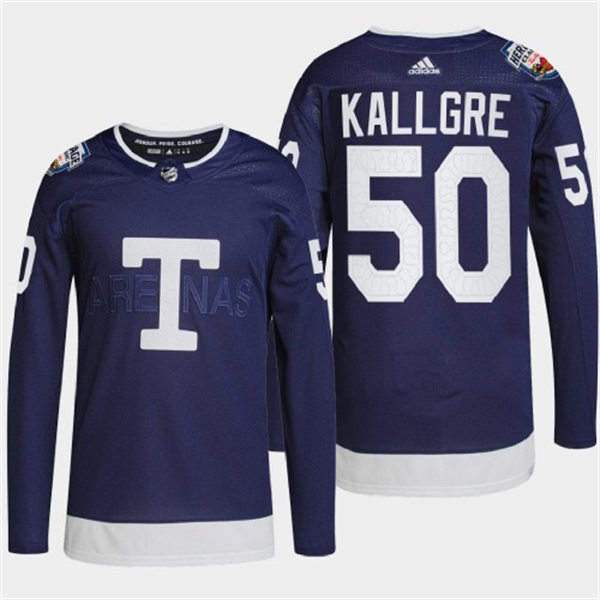  Mens Toronto Maple Leafs #50 Erik Kallgren 2022 Navy Team Heritage Classic Jersey 