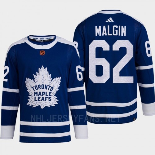  Mens Toronto Maple Leafs #62 Denis Malgin Blue 2022 Reverse Retro Primegreen Jersey 