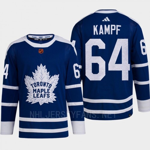  Mens Toronto Maple Leafs #64 David Kampf Blue 2022 Reverse Retro Primegreen Jersey 