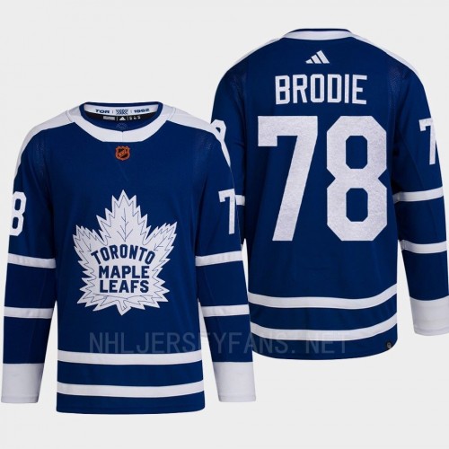  Mens Toronto Maple Leafs #78 T.J. Brodie Blue 2022 Reverse Retro Primegreen Jersey 