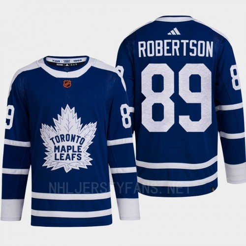  Mens Toronto Maple Leafs #89 Nick Robertson Blue 2022 Reverse Retro Primegreen Jersey 