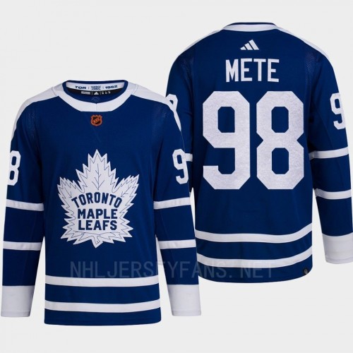  Mens Toronto Maple Leafs #98 Victor Mete Blue 2022 Reverse Retro Primegreen Jersey 