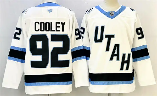 Mens Utah Mammoth #92 Logan Cooley Fanatics 2025 Away White Player Jersey 