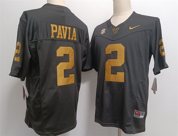  Mens Vanderbilt Commodores #2 Diego Pavia Black Gold Football Jersey 