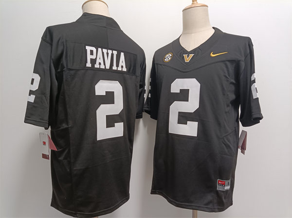  Mens Vanderbilt Commodores #2 Diego Pavia Black White Football Jersey 