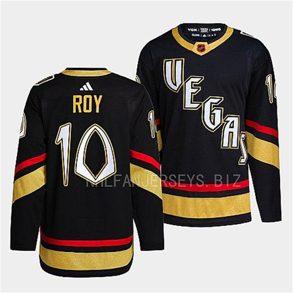  Mens Vegas Golden Knights #10 Nicolas Roy Black 2022 Reverse Retro Primegreen Jersey 