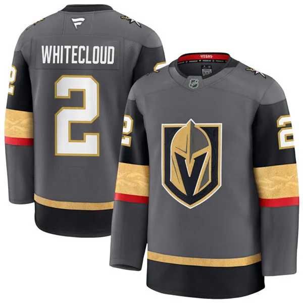  Mens Vegas Golden Knights #2 Zach Whitecloud Stitched Fanatics Gray Alternate Premium Jersey 