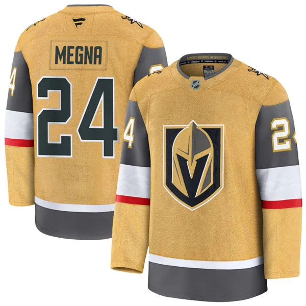  Mens Vegas Golden Knights #24 Jaycob Megna Stitched Fanatics Gold Home Player Jersey 