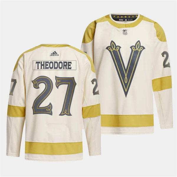  Mens Vegas Golden Knights #27 Shea Theodore Cream 2024 NHL Winter Classic Primegreen Jersey 