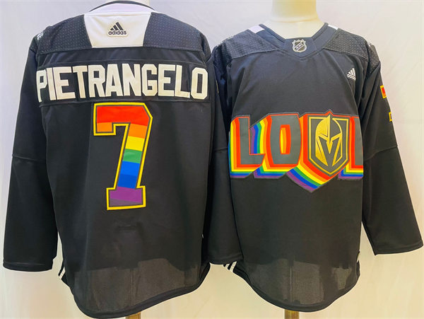  Mens Vegas Golden Knights #7 Alex Pietrangelo Black 2022 Pride Night special warmup Jersey 
