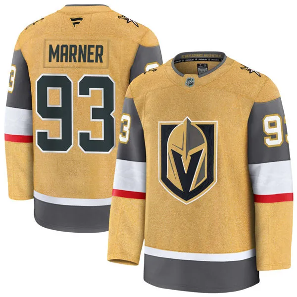  Mens Vegas Golden Knights #93 Mitch Marner Stitched Fanatics Gold Home Player Jersey 