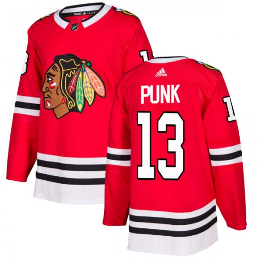  Mens WWE Champion #13 CM Punk Chicago Blackhawks Adidas Home Red Hockey Jersey 
