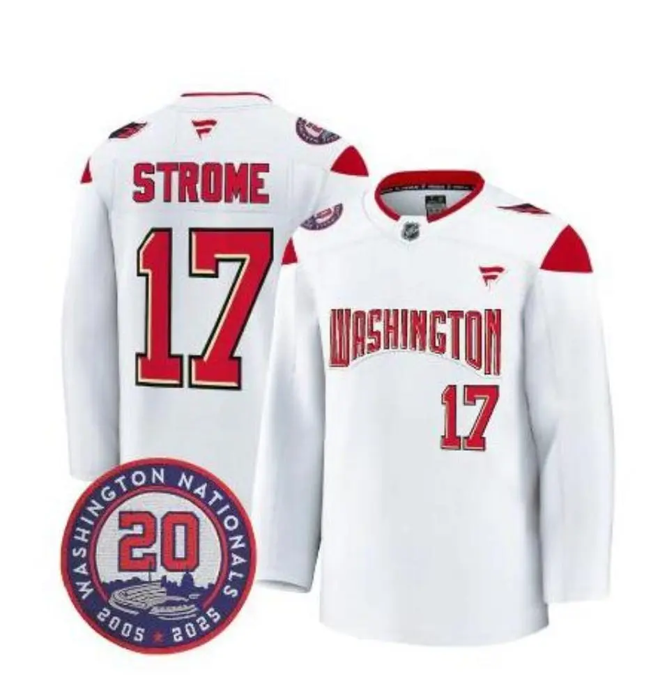  Mens Washington Capitals #17 Dylan Strome Nationals 20th Anniversary Collaborative Jersey White 