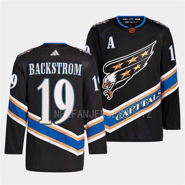  Mens Washington Capitals #19 Nicklas Backstrom Black 2022 Reverse Retro Primegreen Jersey 