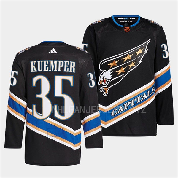  Mens Washington Capitals #35 Darcy Kuemper Black 2022 Reverse Retro Primegreen Jersey 