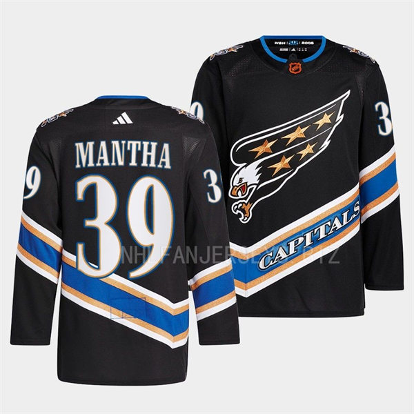  Mens Washington Capitals #39 Anthony Mantha Black 2022 Reverse Retro Primegreen Jersey 