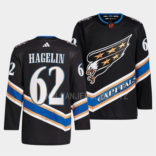  Mens Washington Capitals #62 Carl Hagelin Black 2022 Reverse Retro Primegreen Jersey 