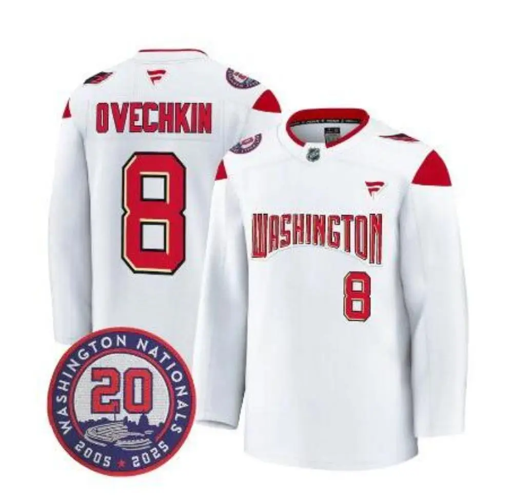  Mens Washington Capitals #8 Alex Ovechkin Nationals 20th Anniversary Collaborative Jersey White  