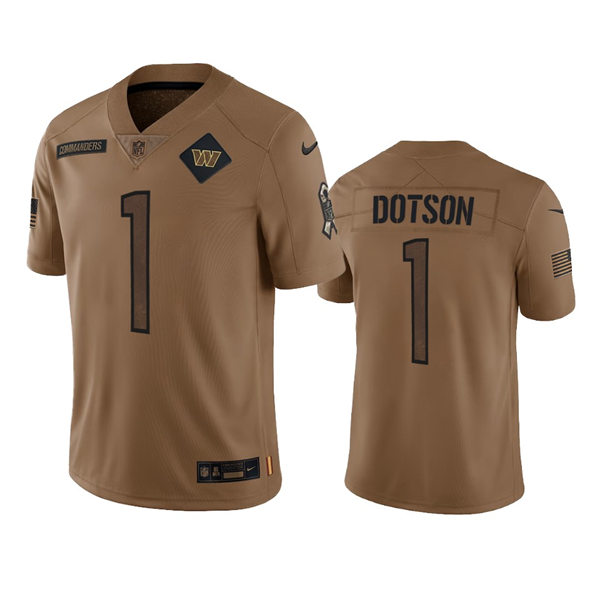  Mens Washington Commanders #1 Jahan Dotson Brown 2023 Salute To Service Limited Jersey 