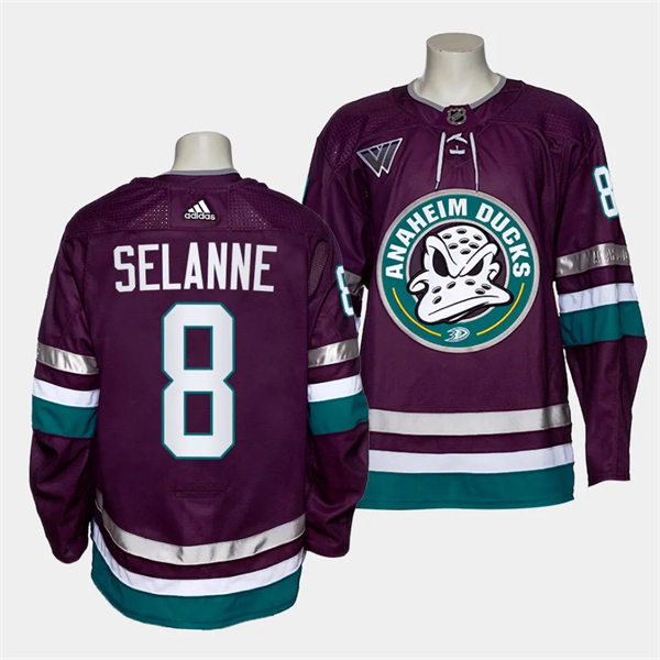  Mens Youth Anaheim Ducks #8 Teemu Selanne 2023-24 Purple Alternate 30th Anniversary Jersey  