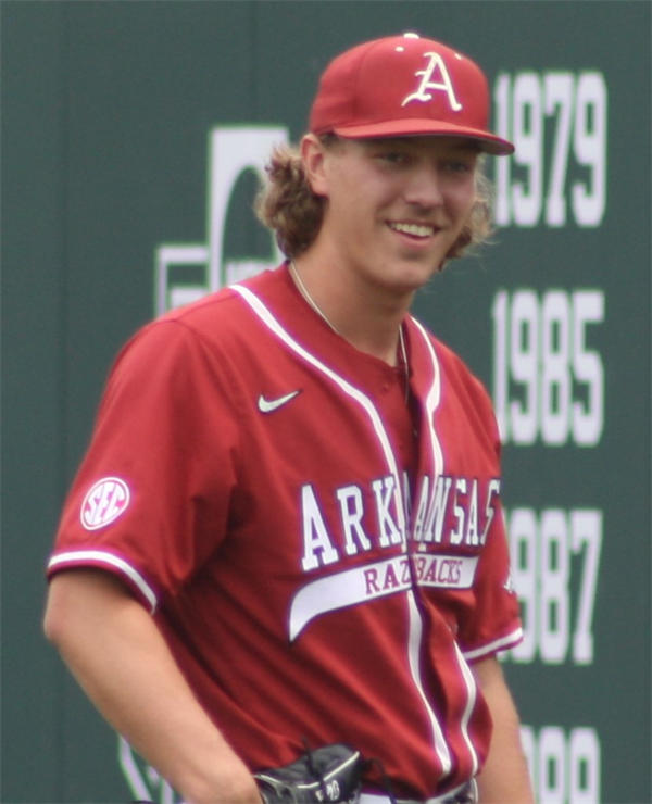  Mens Youth Arkansas Razorbacks #33 Hagen Smith 2024 Cardinal Baseball Game Jersey 