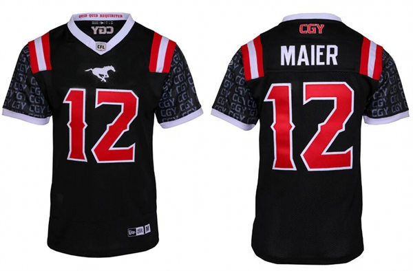  Mens Youth Calgary Stampeders #12 Jake Maier Black 2023 New Uniform Jersey 