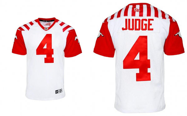  Mens Youth Calgary Stampeders #4 Cameron Judge White 2023 New Uniform Jersey 