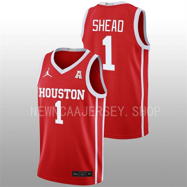  Mens Youth Houston Cougars #1 Jamal Shead 2022-23 Home Scarlet College Basketball Jersey 