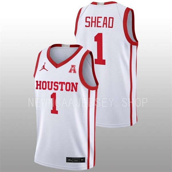  Mens Youth Houston Cougars #1 Jamal Shead 2022-23 White Away College Basketball Jersey 