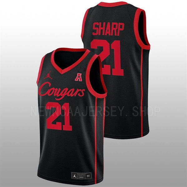  Mens Youth Houston Cougars #21 Emanuel Sharp Black Cougars College Basketball Game Jersey 