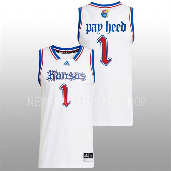  Mens Youth Kansas Jayhawks #1 Pay Heed 2022-23 White THE PHOG Basketball Limited Jersey 