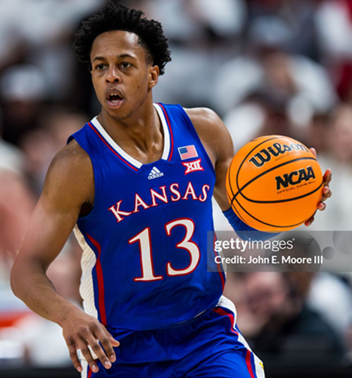  Mens Youth Kansas Jayhawks #13 Elmarko Jackson Royal White College Football Game Jersey 