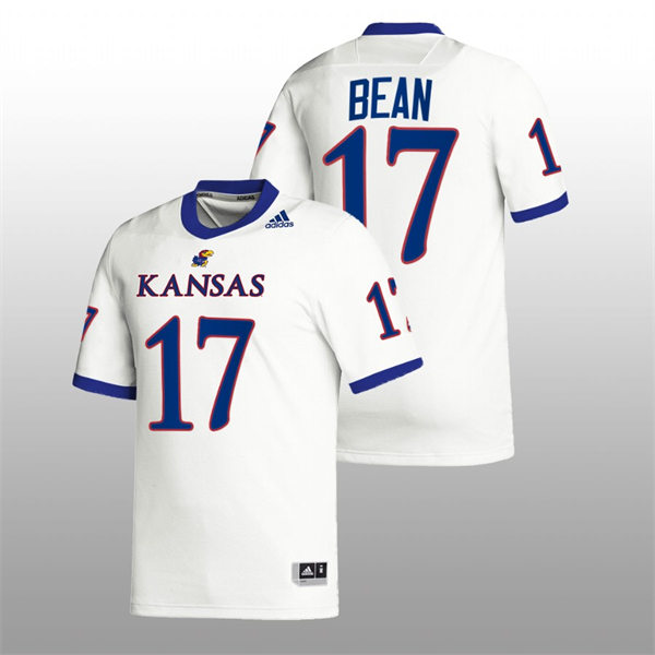  Mens Youth Kansas Jayhawks #17 Jason Bean Adidas White College Football Game Jersey 