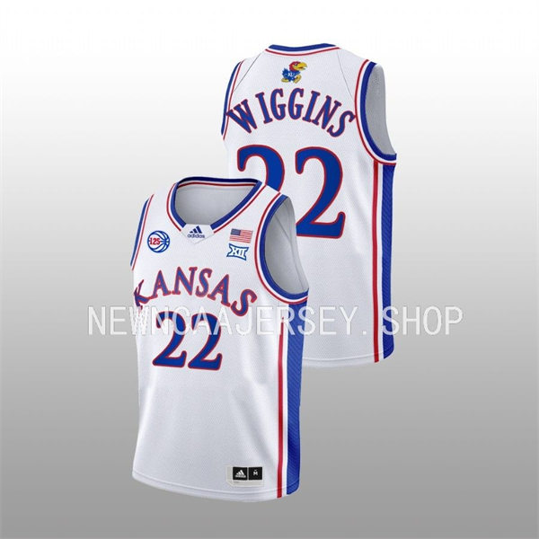  Mens Youth Kansas Jayhawks #22 Andrew Wiggins 2022-23 White 125TH Anniversary Basketball Jersey 
