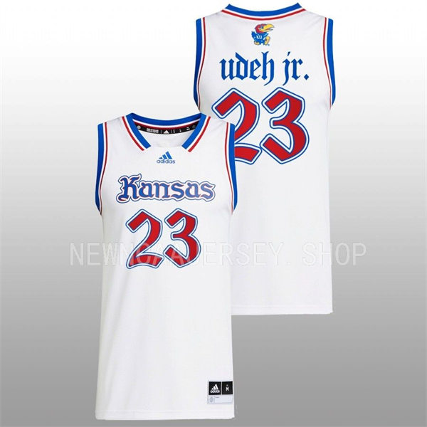  Mens Youth Kansas Jayhawks #23 Ernest Udeh Jr. 2022-23 White THE PHOG Basketball Limited Jersey 
