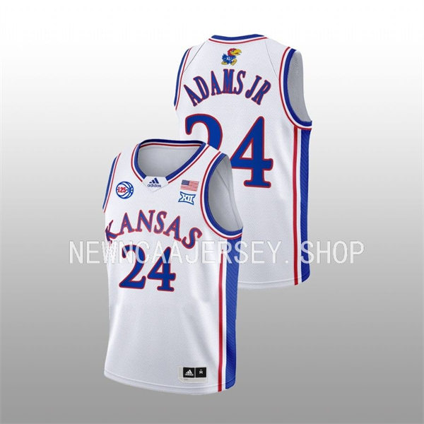  Mens Youth Kansas Jayhawks #24 K.J. Adams Jr. 2022-23 White 125TH Anniversary Basketball Jersey 