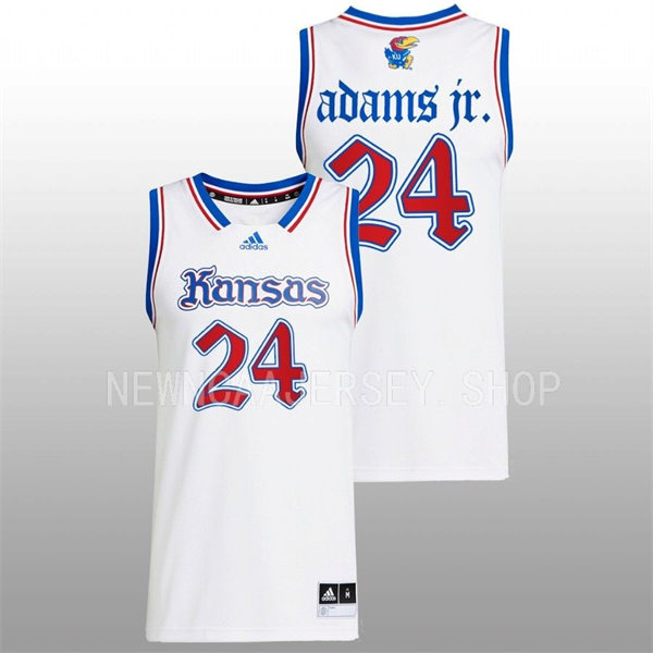  Mens Youth Kansas Jayhawks #24 K.J. Adams Jr. 2022-23 White THE PHOG Basketball Limited Jersey 