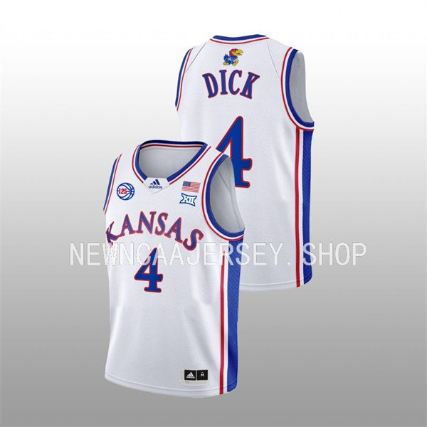  Mens Youth Kansas Jayhawks #4 Gradey Dick 2022-23 White 125TH Anniversary Basketball Jersey 
