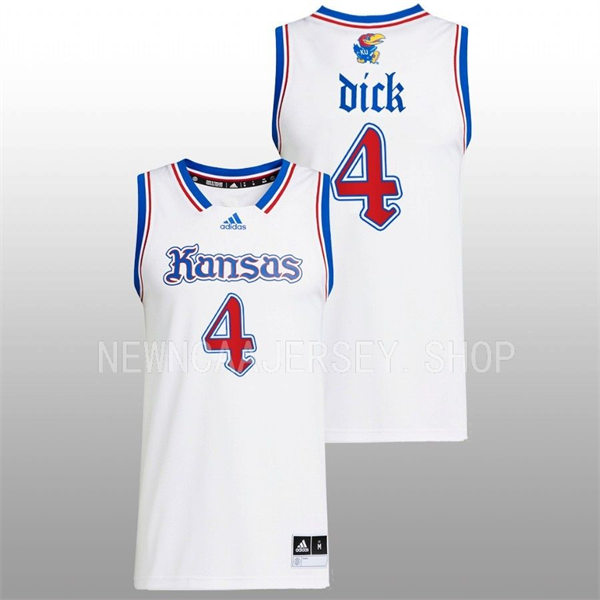  Mens Youth Kansas Jayhawks #4 Gradey Dick 2022-23 White THE PHOG Basketball Limited Jersey 
