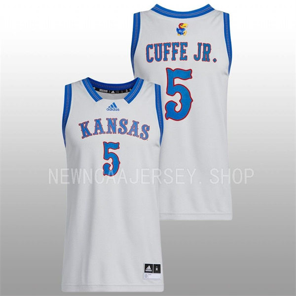  Mens Youth Kansas Jayhawks #5 Kyle Cuffe Jr. 2022-23 Grey HEARTLAND PHOG Basketball Limited Jersey 