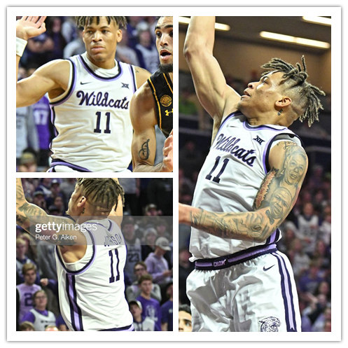  Mens Youth Kansas State Wildcats #11 Keyontae Johnson White Wildcats College Basketball Game Jersey 