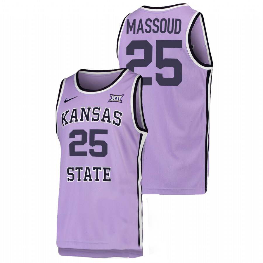 Mens Youth Kansas State Wildcats #25 Ismael Massoud Light Purple Basketball Retro Jersey 