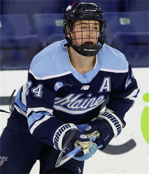  Mens Youth Maine Black Bears #24 Nolan Renwick Navy College Hockey Game Jersey 