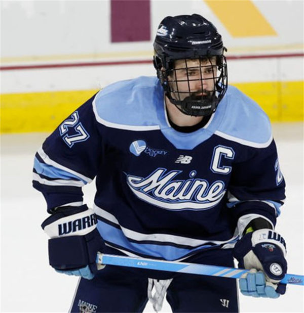  Mens Youth Maine Black Bears #27 Lynden Breen Navy College Hockey Game Jersey 