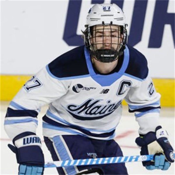  Mens Youth Maine Black Bears #27 Lynden Breen White College Hockey Game Jersey 