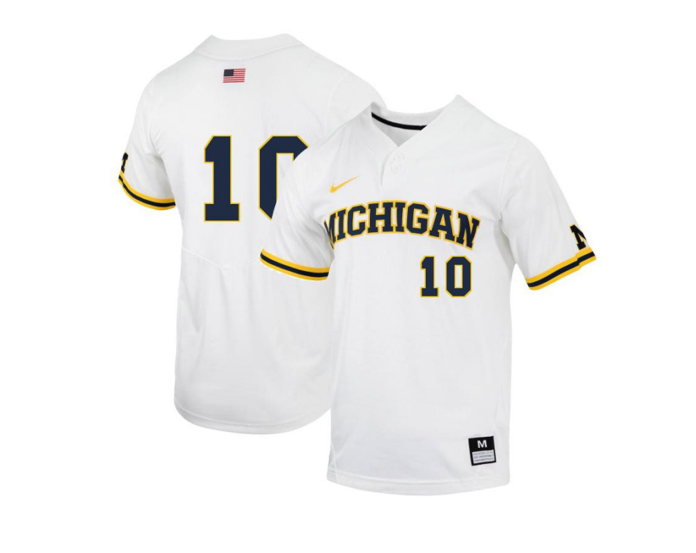  Mens Youth Michigan Wolverines #10 Blake Nelson Nike 2022 White two-Button Pullover College Baseball Game Jersey