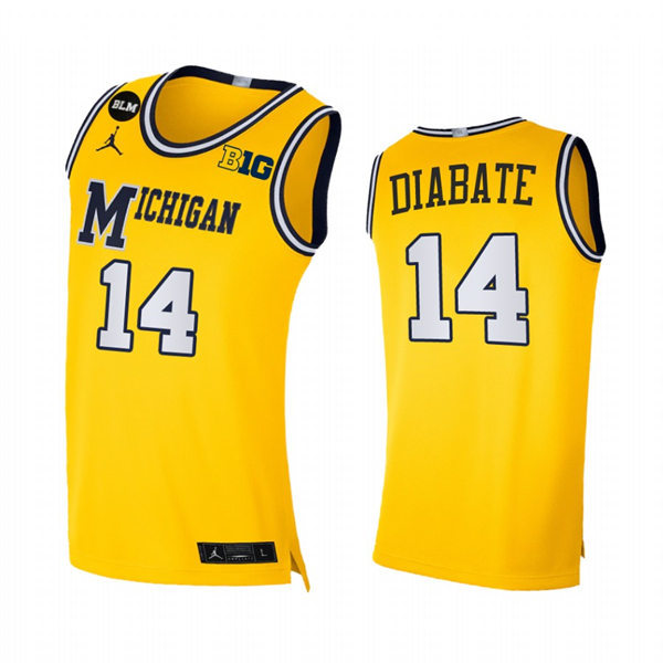  Mens Youth Michigan Wolverines #14 Moussa Diabate Maize College Basketball Retro Limited Jersey